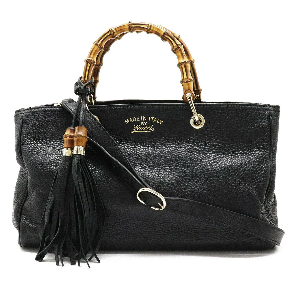 Gucci Bamboo Shopper Tote Bag Handbag Shoulder Leather Black